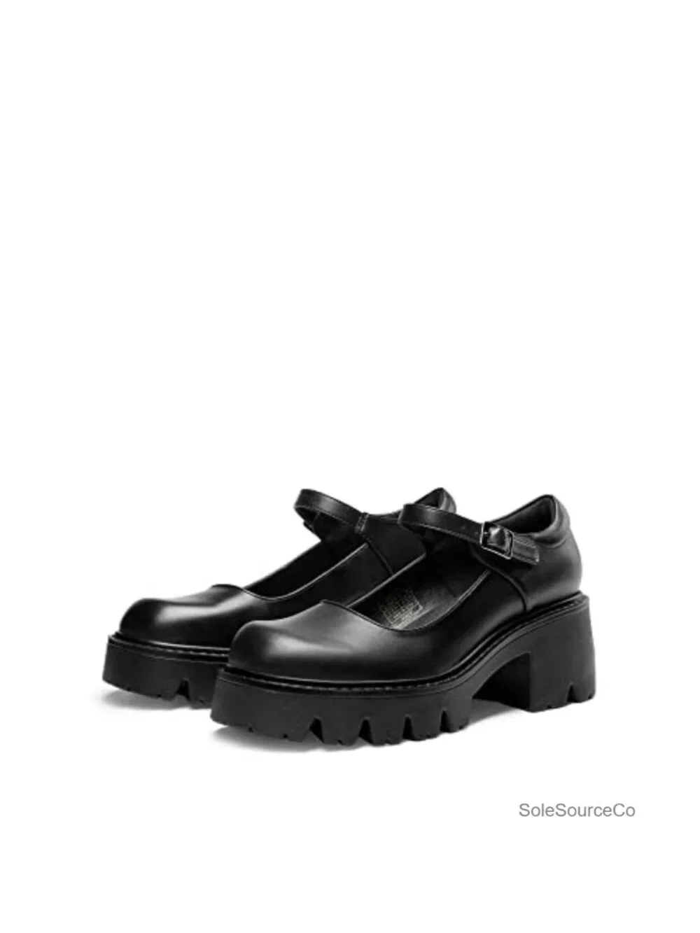 Platform Mary Jane Pumps - Chunky Low Heel Round Toe Ankle Strap PU Faux Leather